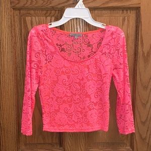 Pink lace long sleeve crop top